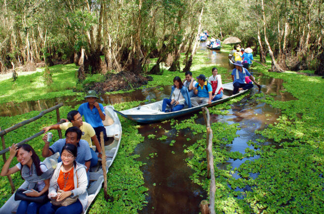 Spletí vodních kanálů, Delta Mekongu, Vietnam