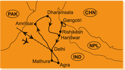 Mapa - 0721/INDICKÝ HIMÁLAJ – K PRAMENŮM GANGY, ZLATÝ CHRÁM A TÁDŽ MAHAL