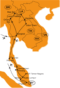 Mapa - 0821/ZADNÍ INDIE – THAJSKO, LAOS, MALAJSIE, SINGAPUR