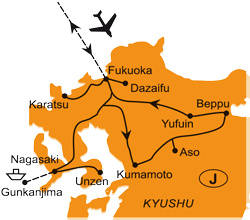 Mapa - 0971/JAPONSKO – SOPKY, TERMÁLY A HRADY KJÚŠÚ