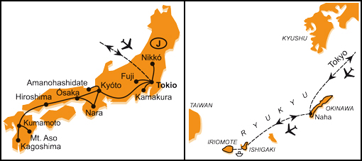 Mapa - 1014/JAPONSKO – HONŠÚ, KJÚŠÚ A OKINAWA A OSTROVY RJÚKJÚ