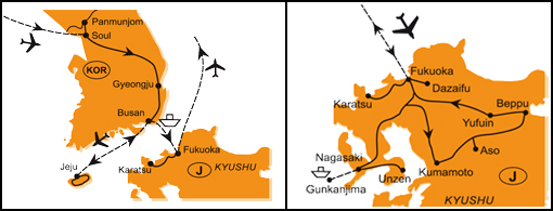 Mapa - 0952/KOREA, ČEDŽU A JAPONSKO – SOPKY, TERMÁLY A HRADY KJÚŠÚ