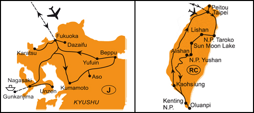 Mapa - 0973/OSTROV TCHAJ-WAN – JINÁ ČÍNA A JAPONSKO – SOPKY, TERMÁLY A HRADY KJÚŠÚ